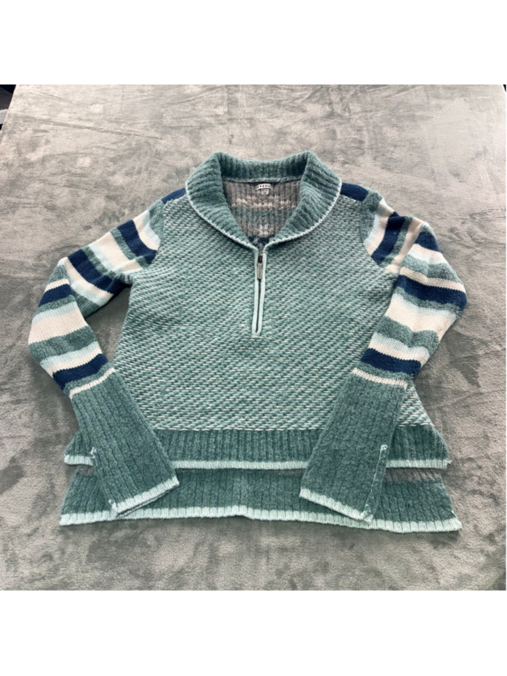 Smartwool Sweater Women’s M CHUP Wool Blend Half Zip Aztec Boho Knit Blue Green - Picture 6 of 15